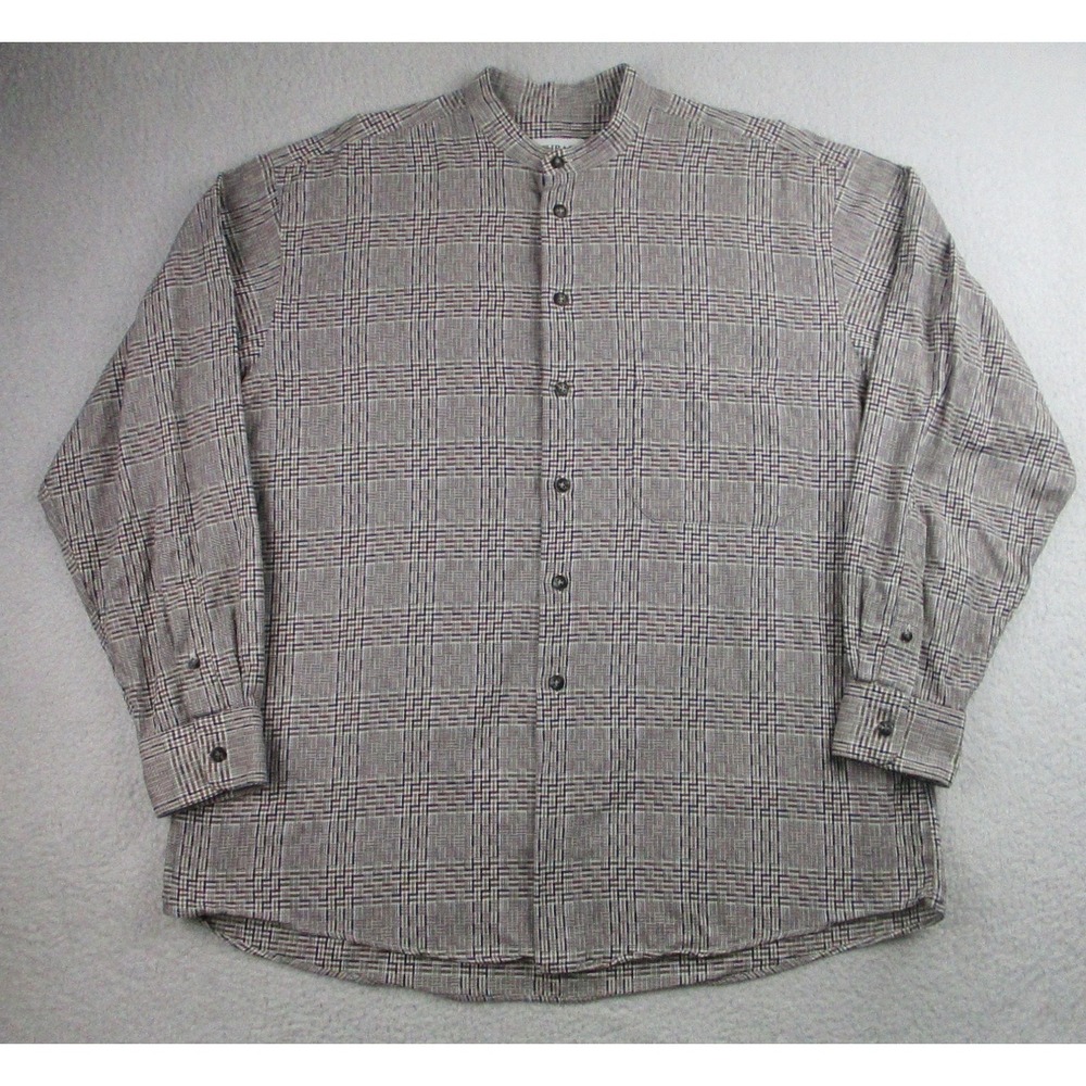 Bachrach Shirt Mens Large Gray Plaid Button Up Made in USA Cotton Long Sleeve‎